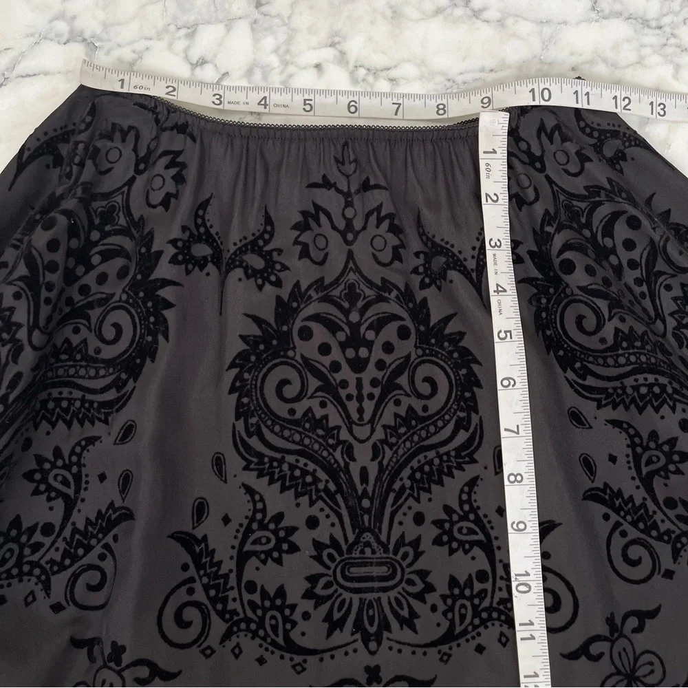 Y2K Vintage MSK Full Velvet Flocked Swing Skirt Black Floral Geometric Patterns - Picture 7 of 9